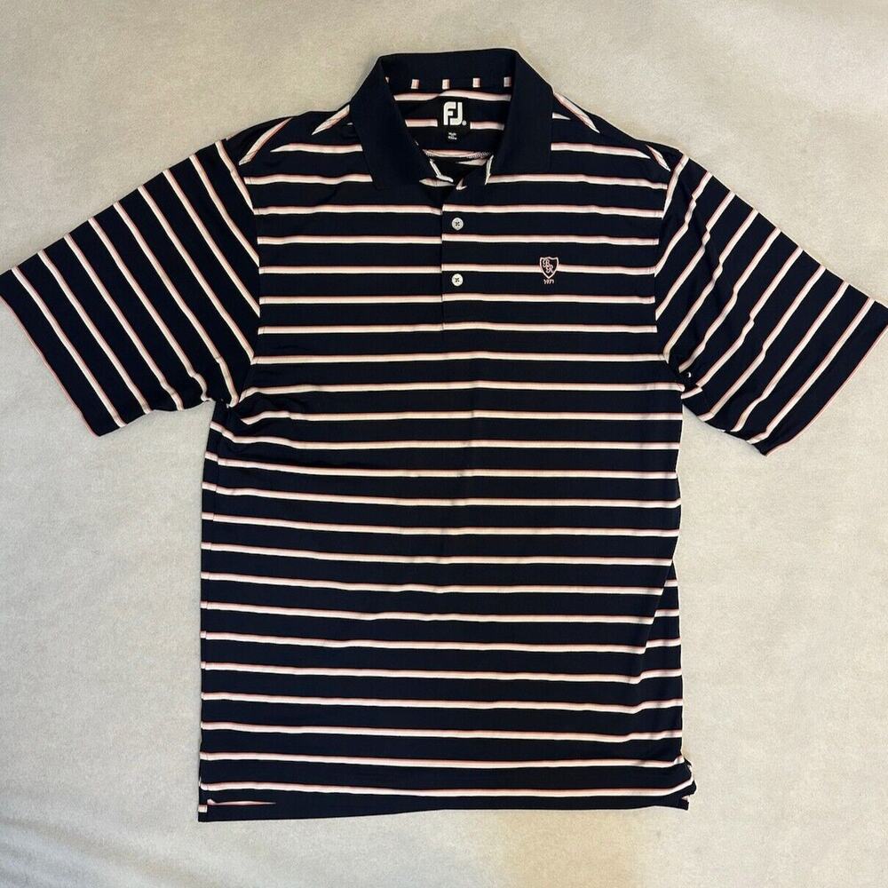 FootJoy Golf Polo Shirt Mens Size M Stripe Performance Stretch Bull Run CC Logo